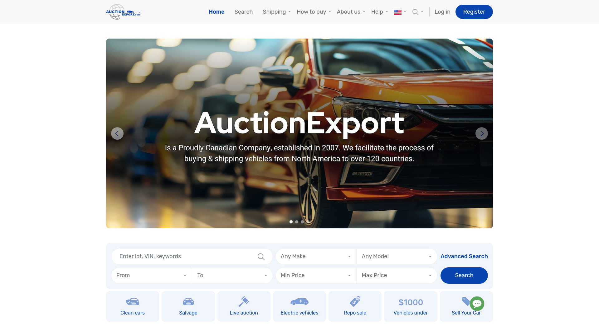 website screenshot of https://www.auctionexport.com/