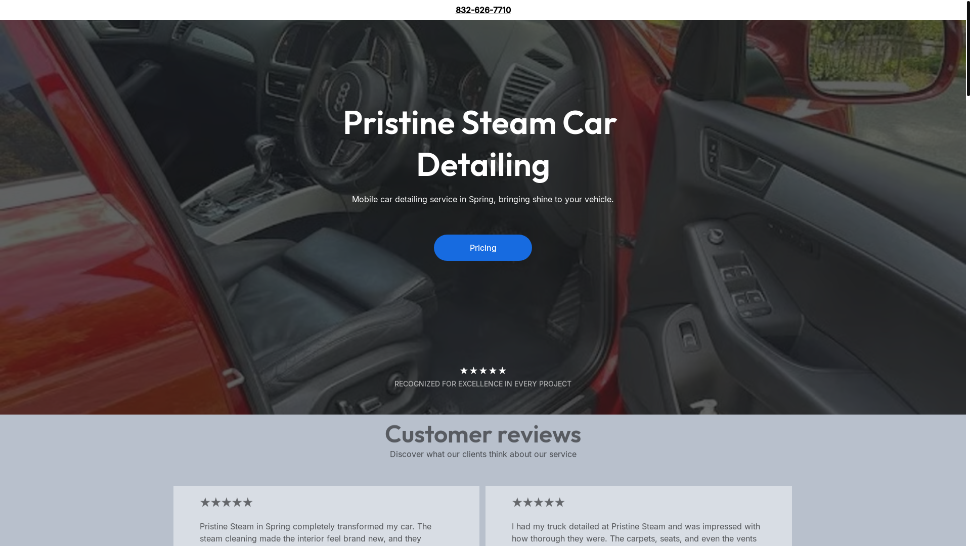 website screenshot of https://pristinesteamcardetailing.site/