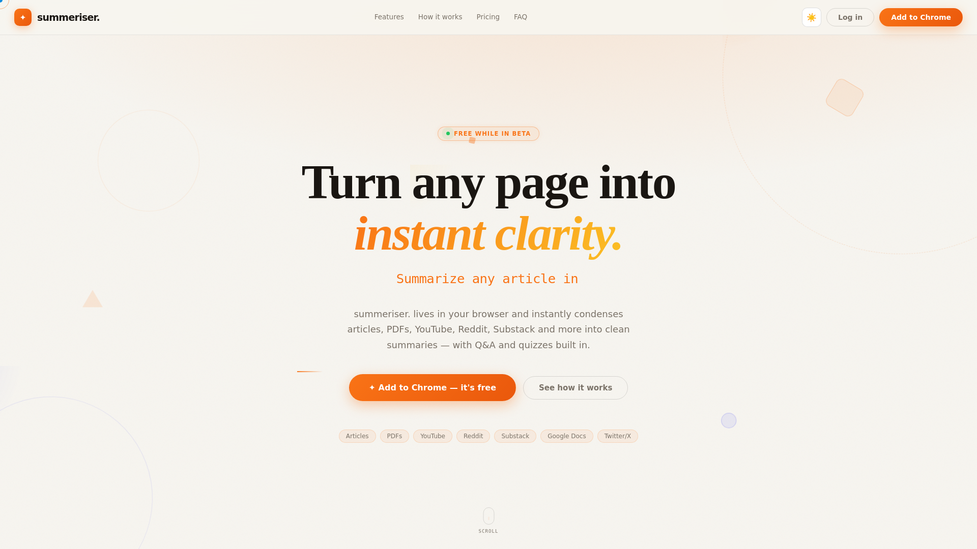 website screenshot of https://summeriser.dev/