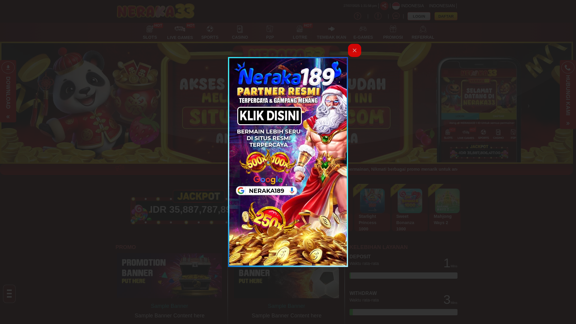 website screenshot of https://neraka33x17.com/