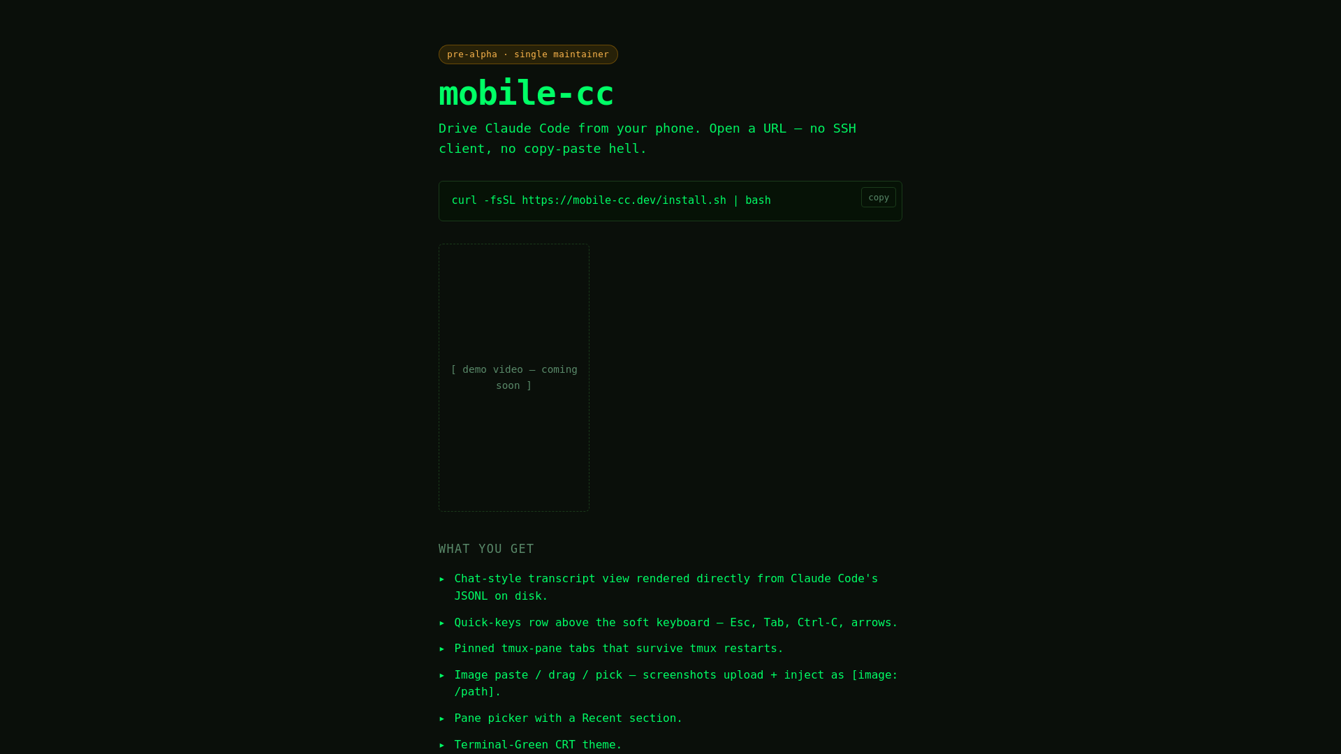website screenshot of https://mobile-cc.dev/