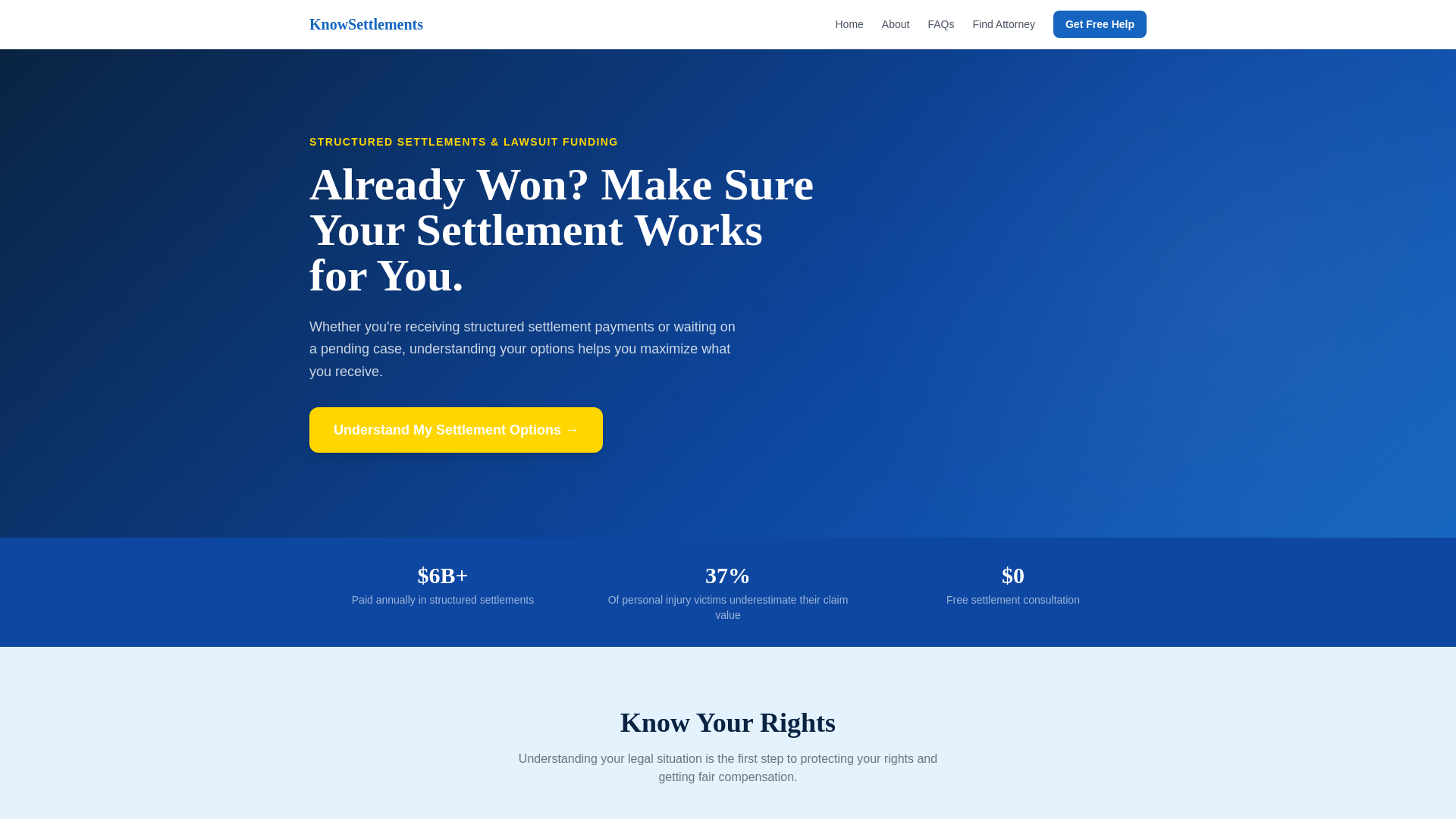 website screenshot of https://knowsettlements.com/