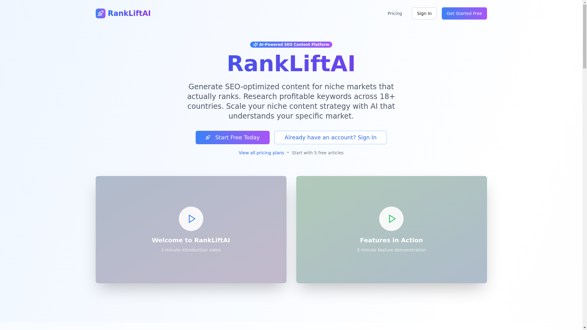 website screenshot of https://rankliftai.com/