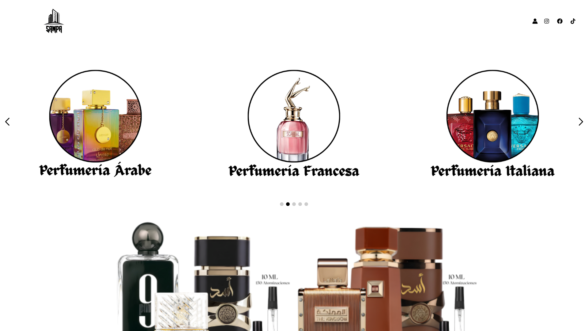 website screenshot of https://sampaperfumes.com