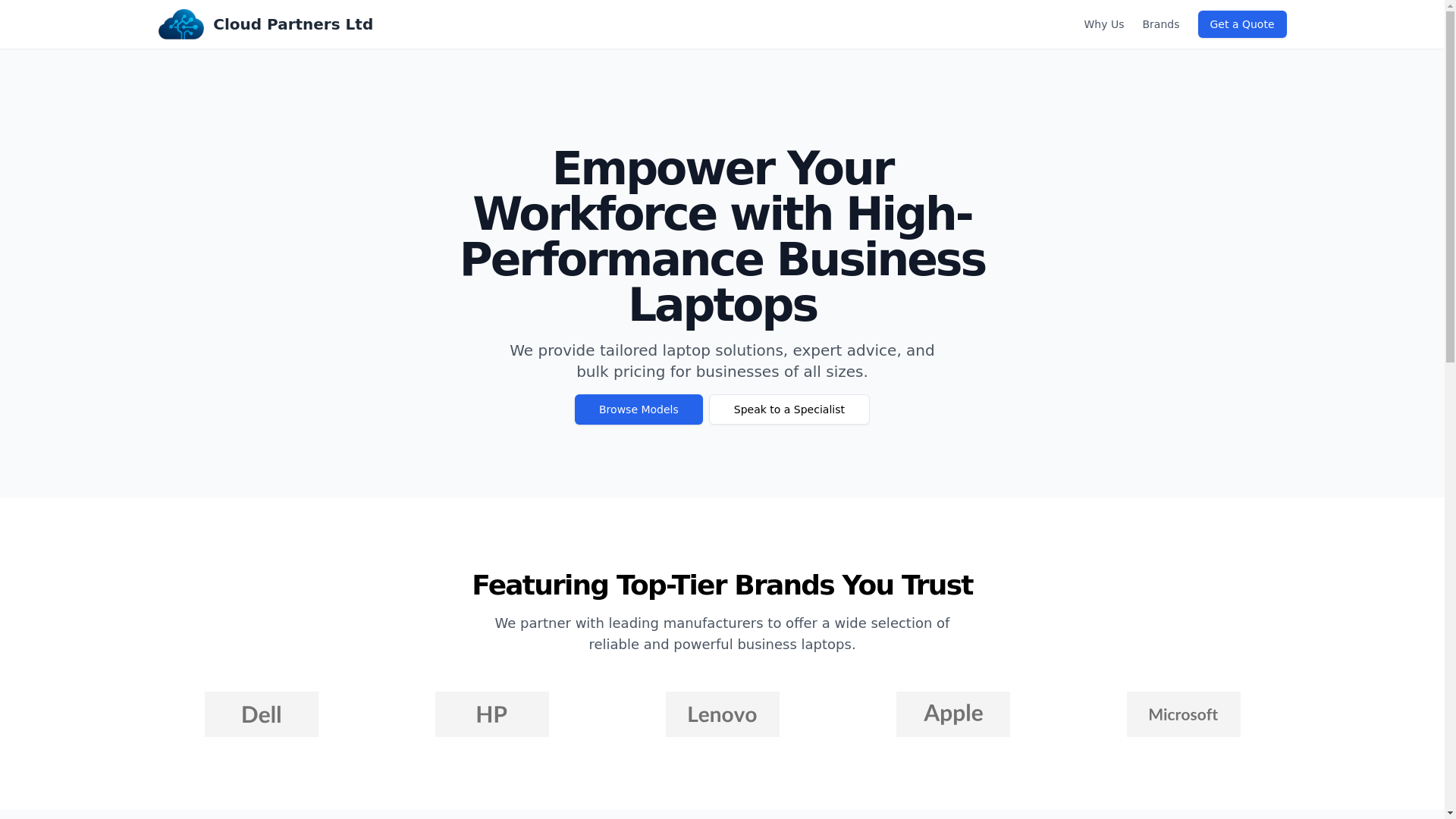 website screenshot of https://cloudpartnersltd.co.uk/