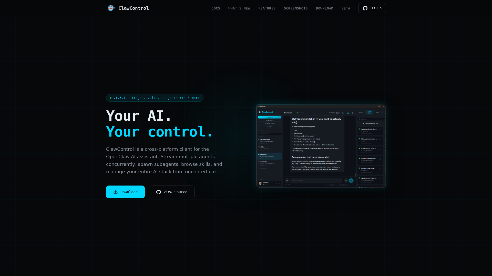 website screenshot of https://clawcontrol.app/