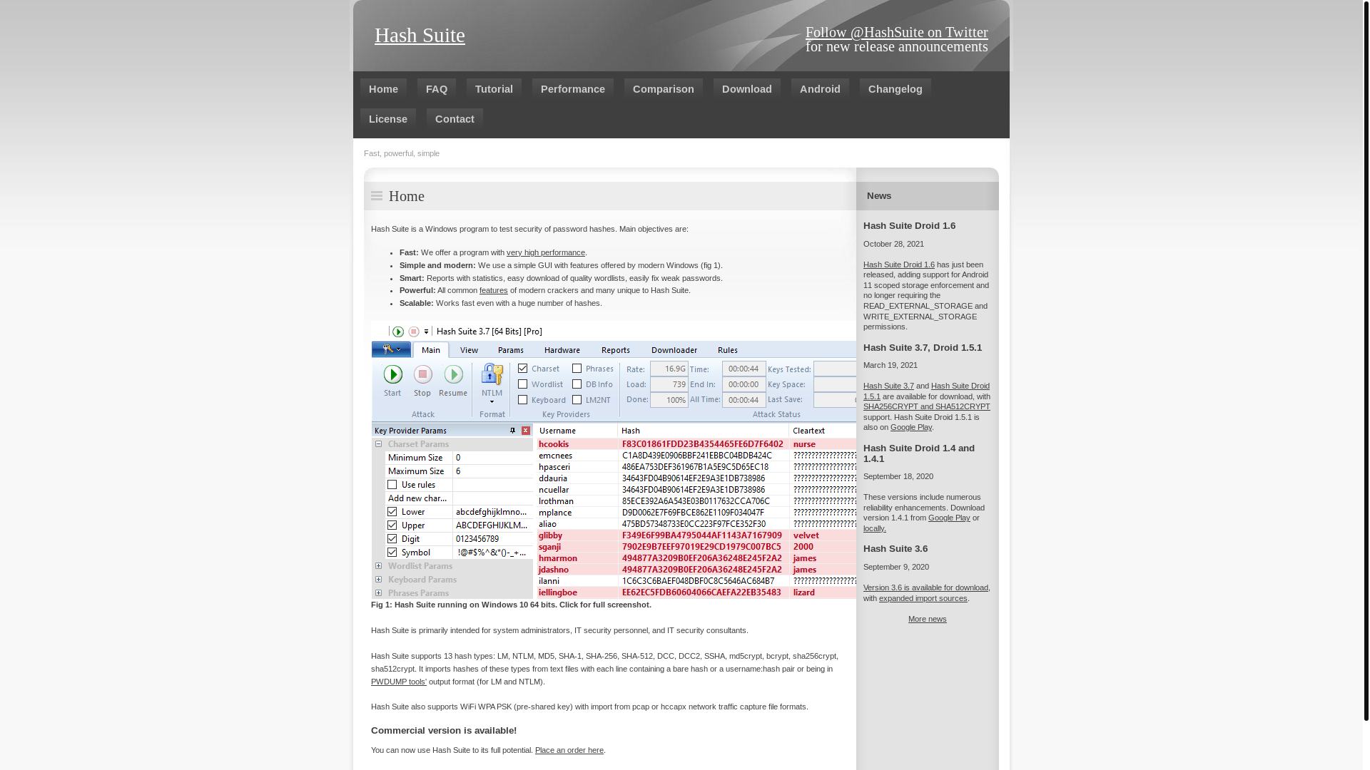 website screenshot of https://hashsuite.openwall.net/