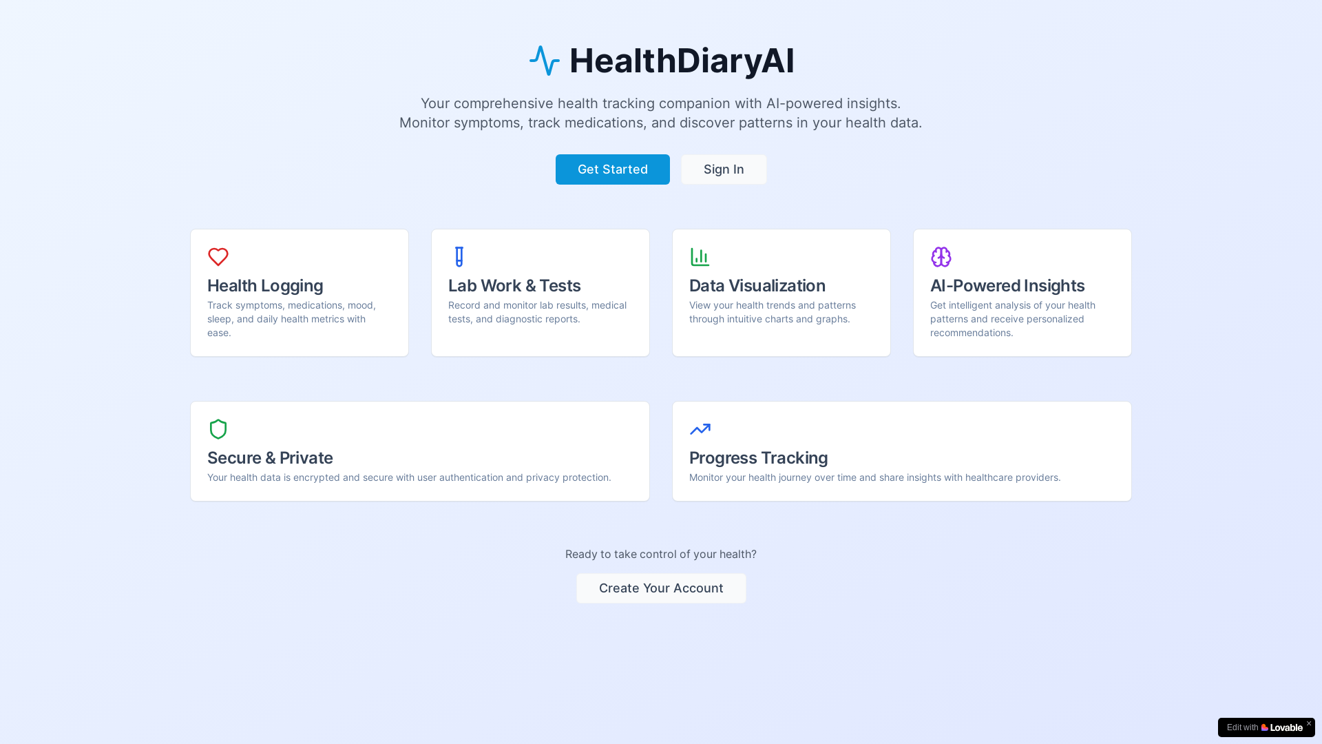 website screenshot of https://healthdiaryai.com/