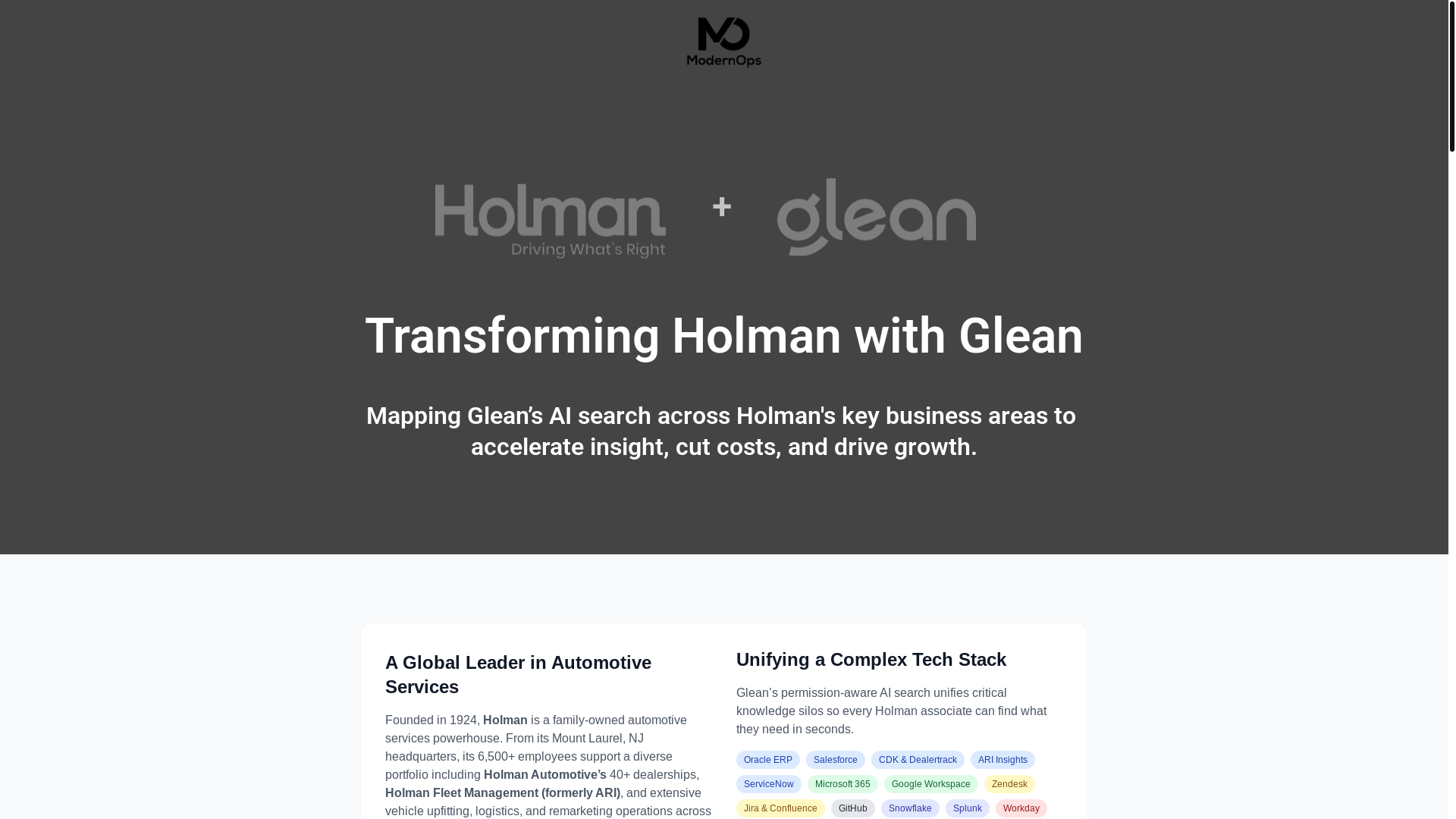 website screenshot of https://modernglean.tech/