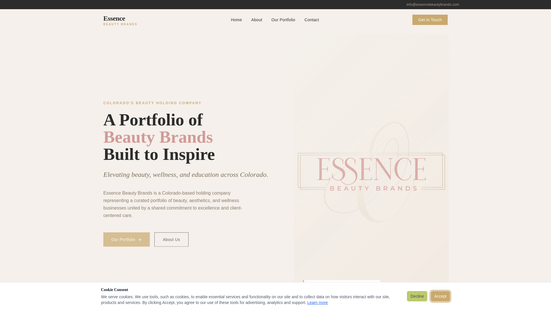 website screenshot of https://essencebeautybrands.com/