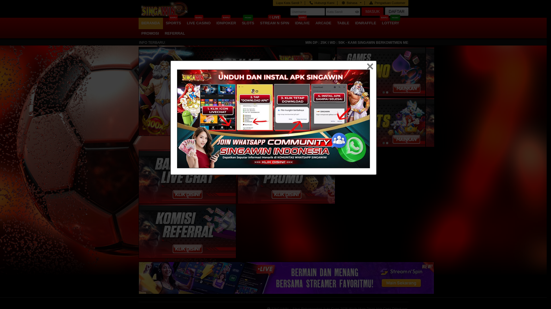 website screenshot of https://mainsingwinbersama.vip/