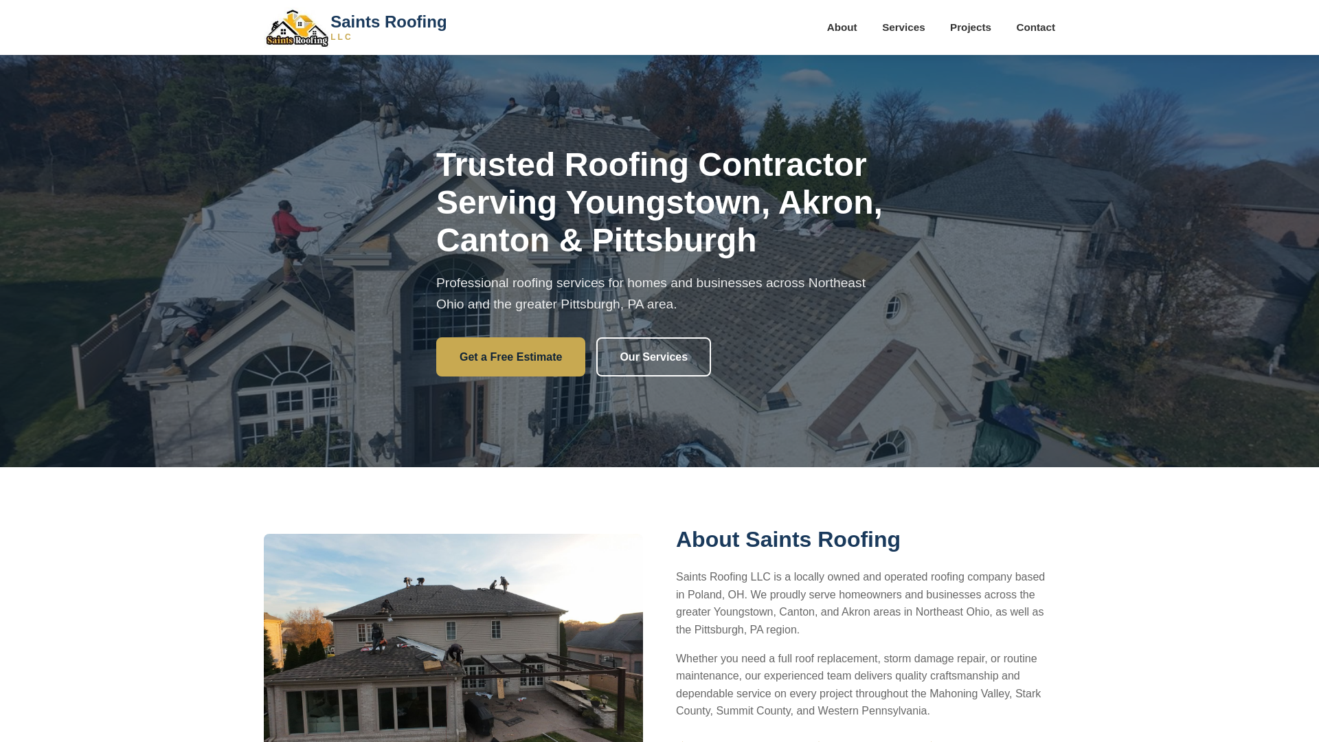 website screenshot of https://saintsroofing-llc.com