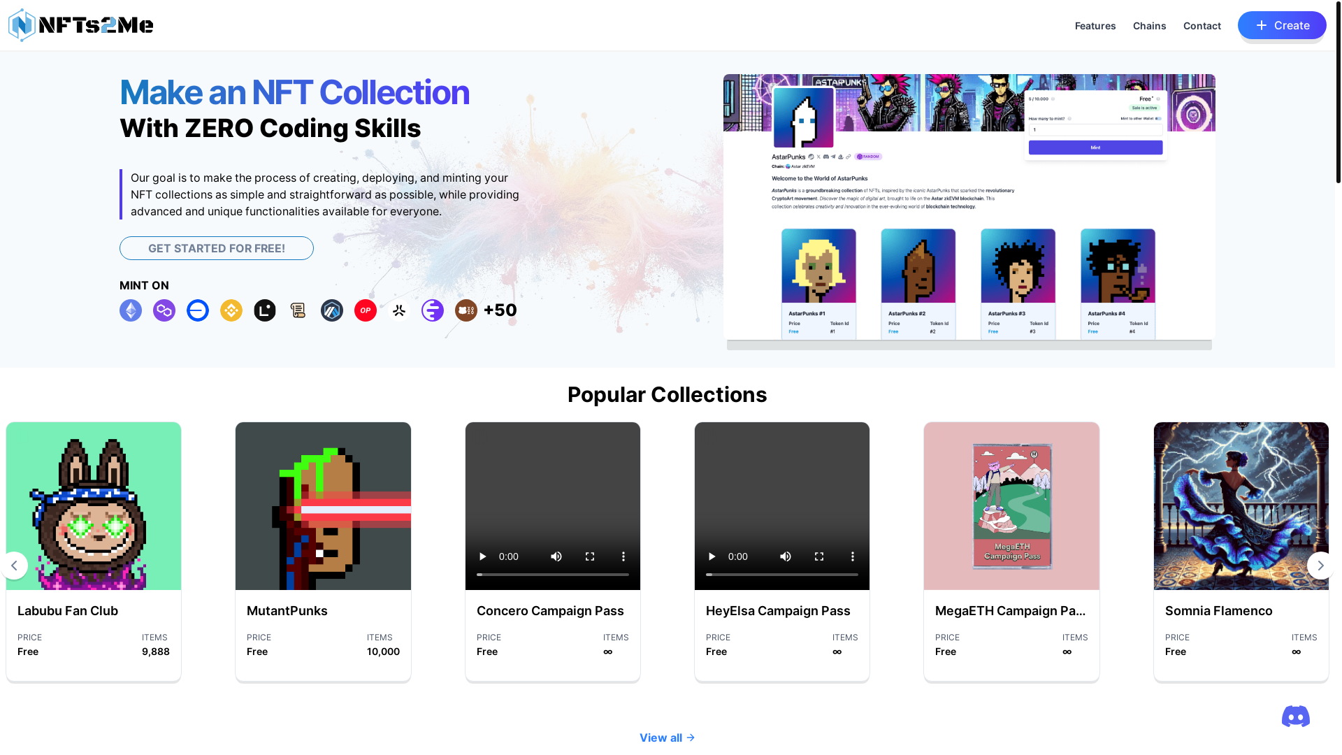 website screenshot of https://nfts2me.com/