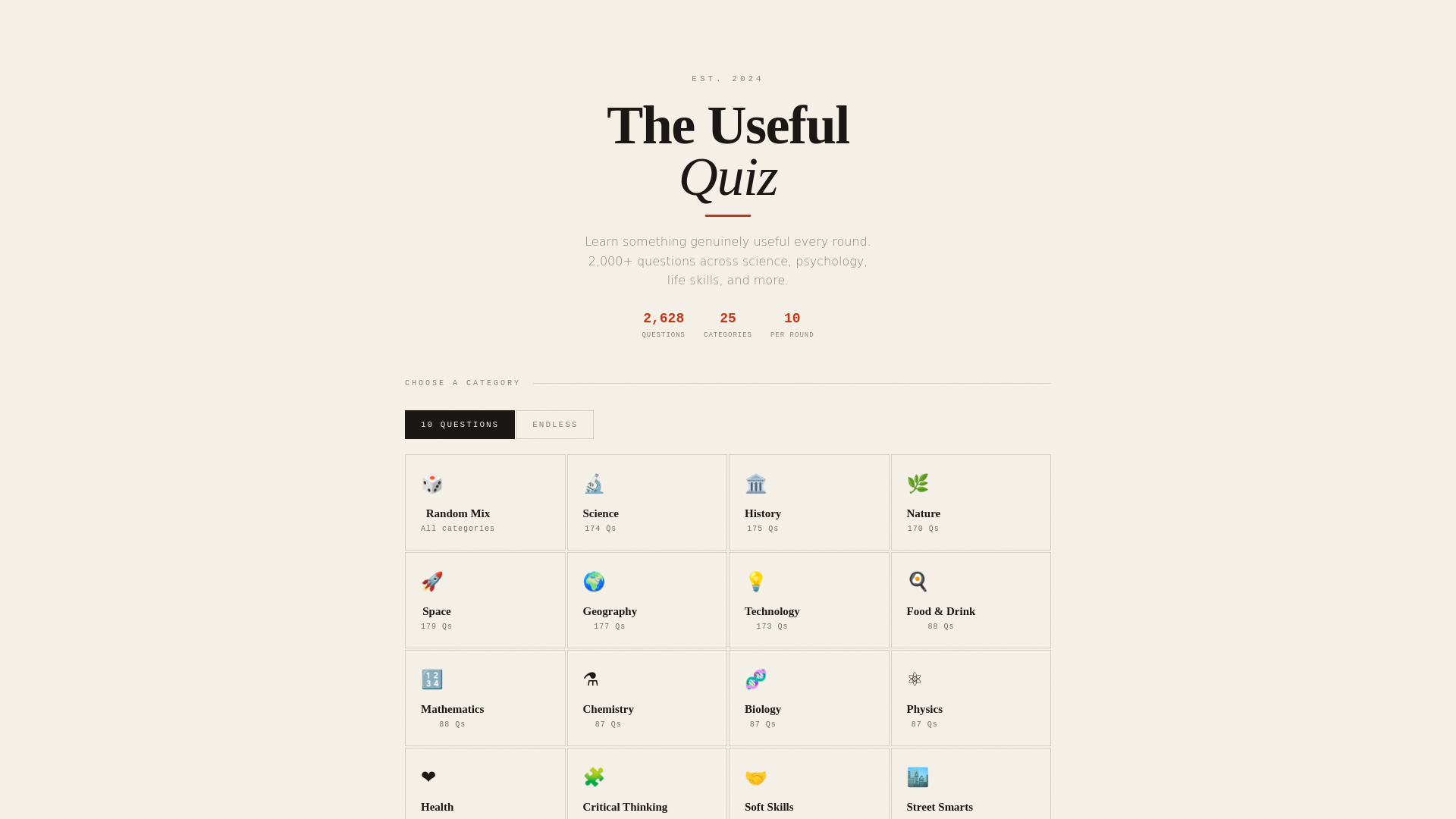 website screenshot of https://theusefulquiz.co.uk/