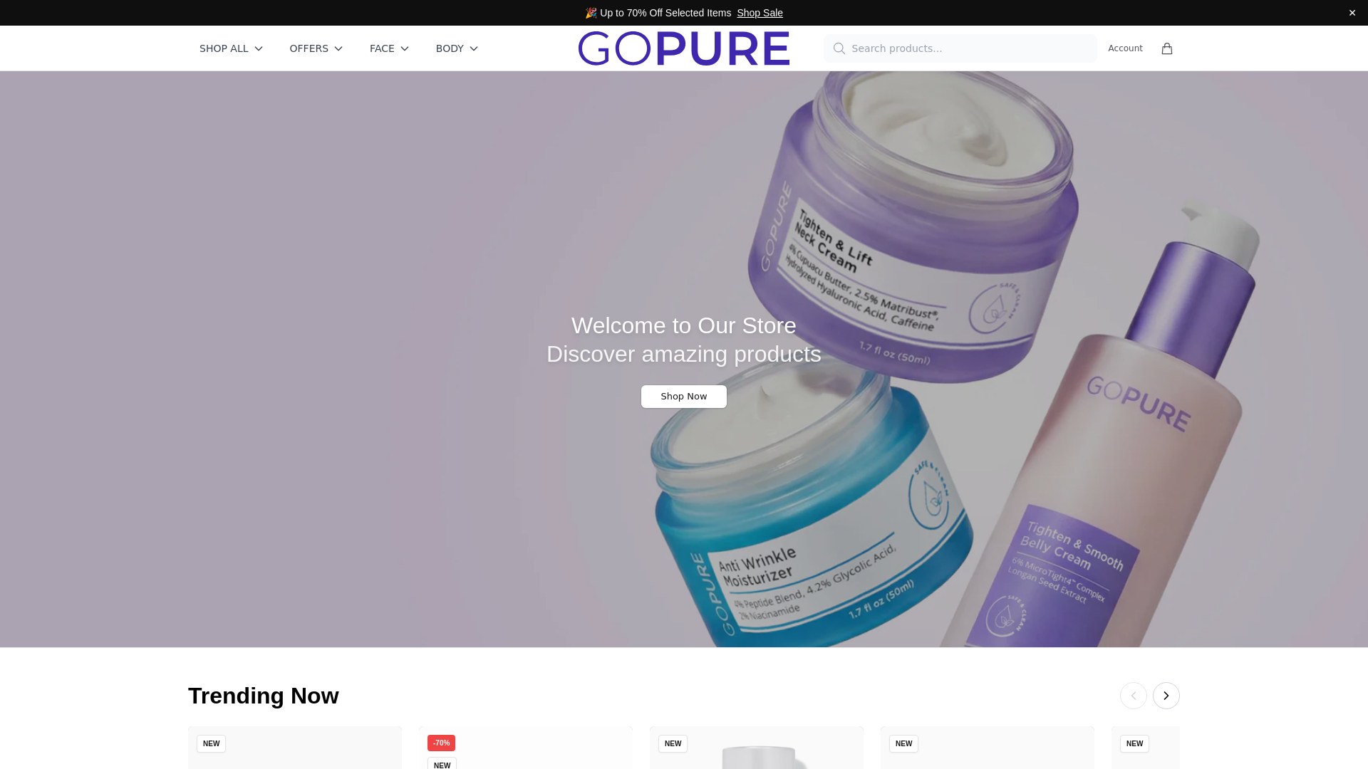 website screenshot of https://gopureshop.shop/