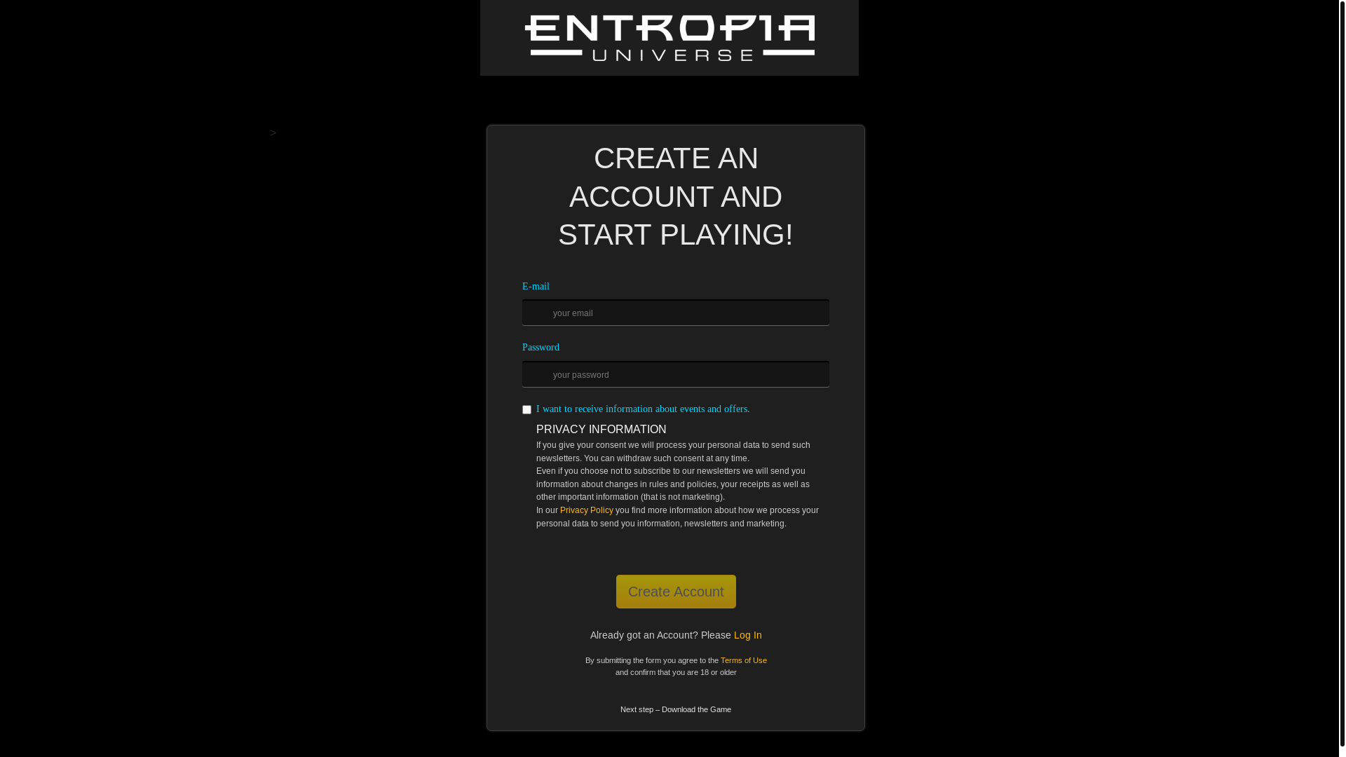 website screenshot of https://entropiauniversesteam.com/