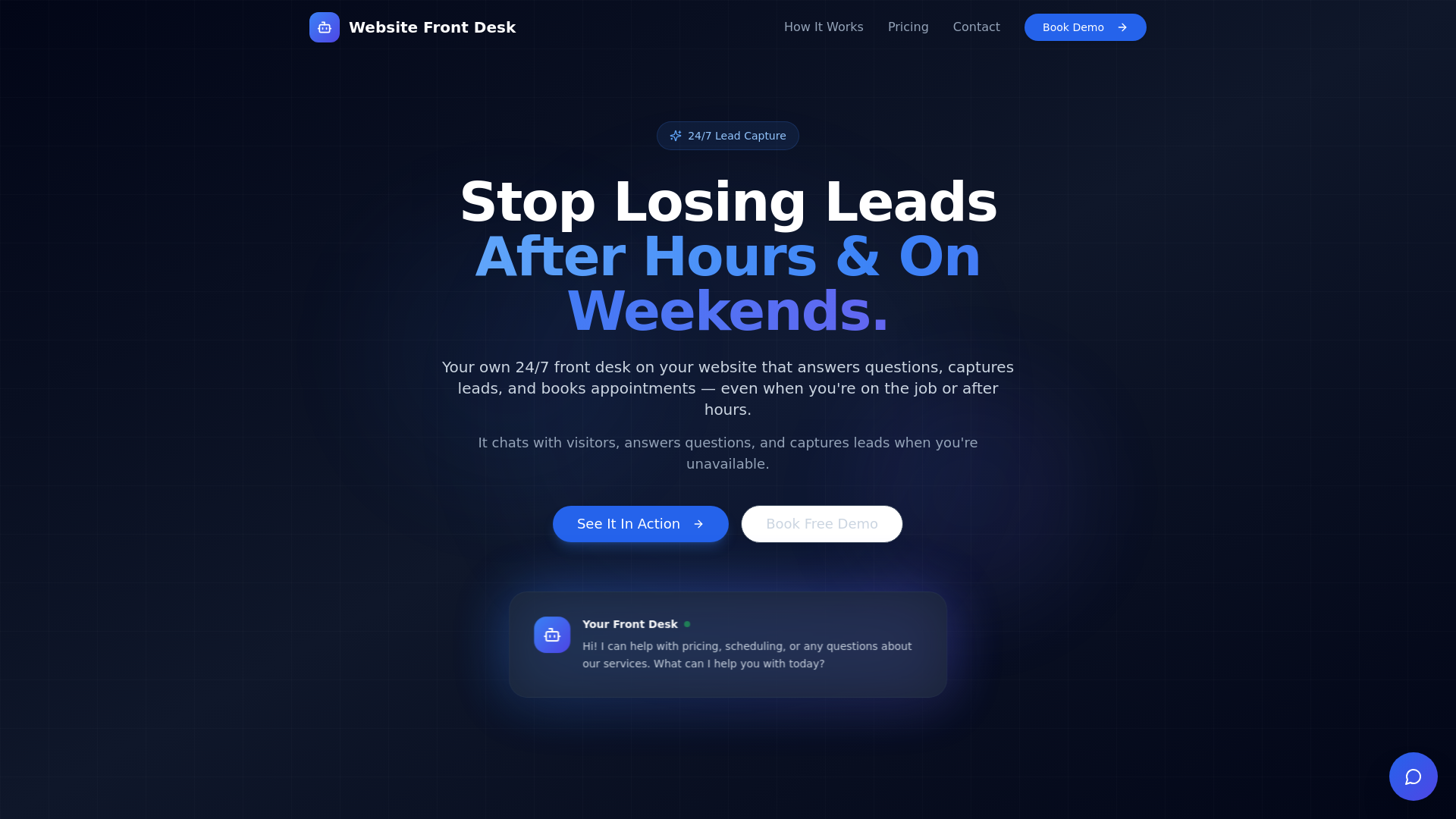 website screenshot of https://websitefrontdesk.com/