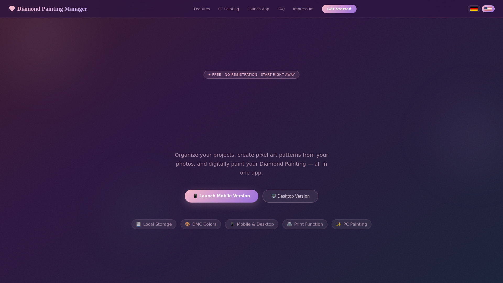 website screenshot of https://diamantmalenpro.org/