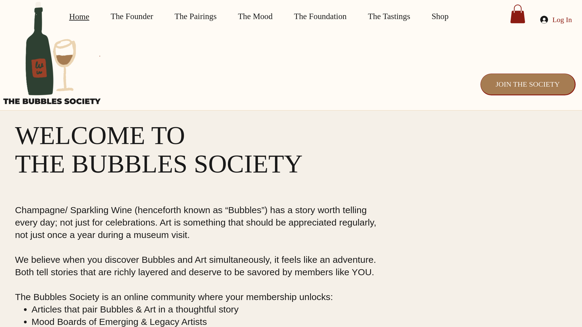 website screenshot of https://thebubblessociety.com