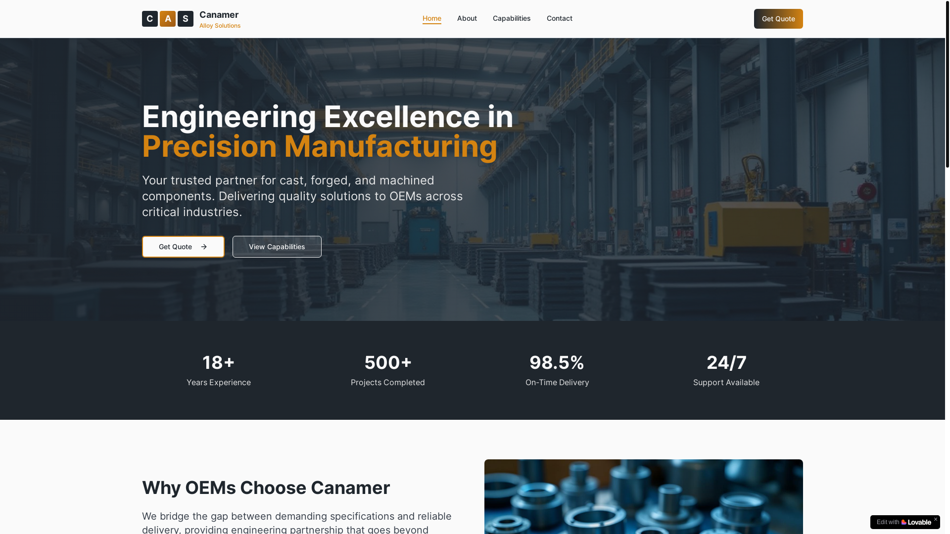 website screenshot of https://canameralloy.com/