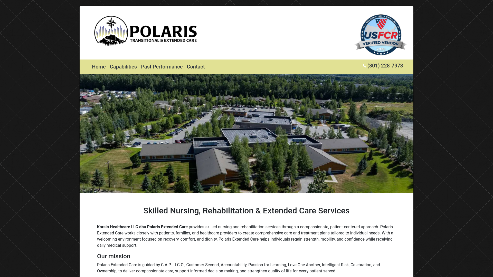 website screenshot of https://polaristransitionalcaregov.com/