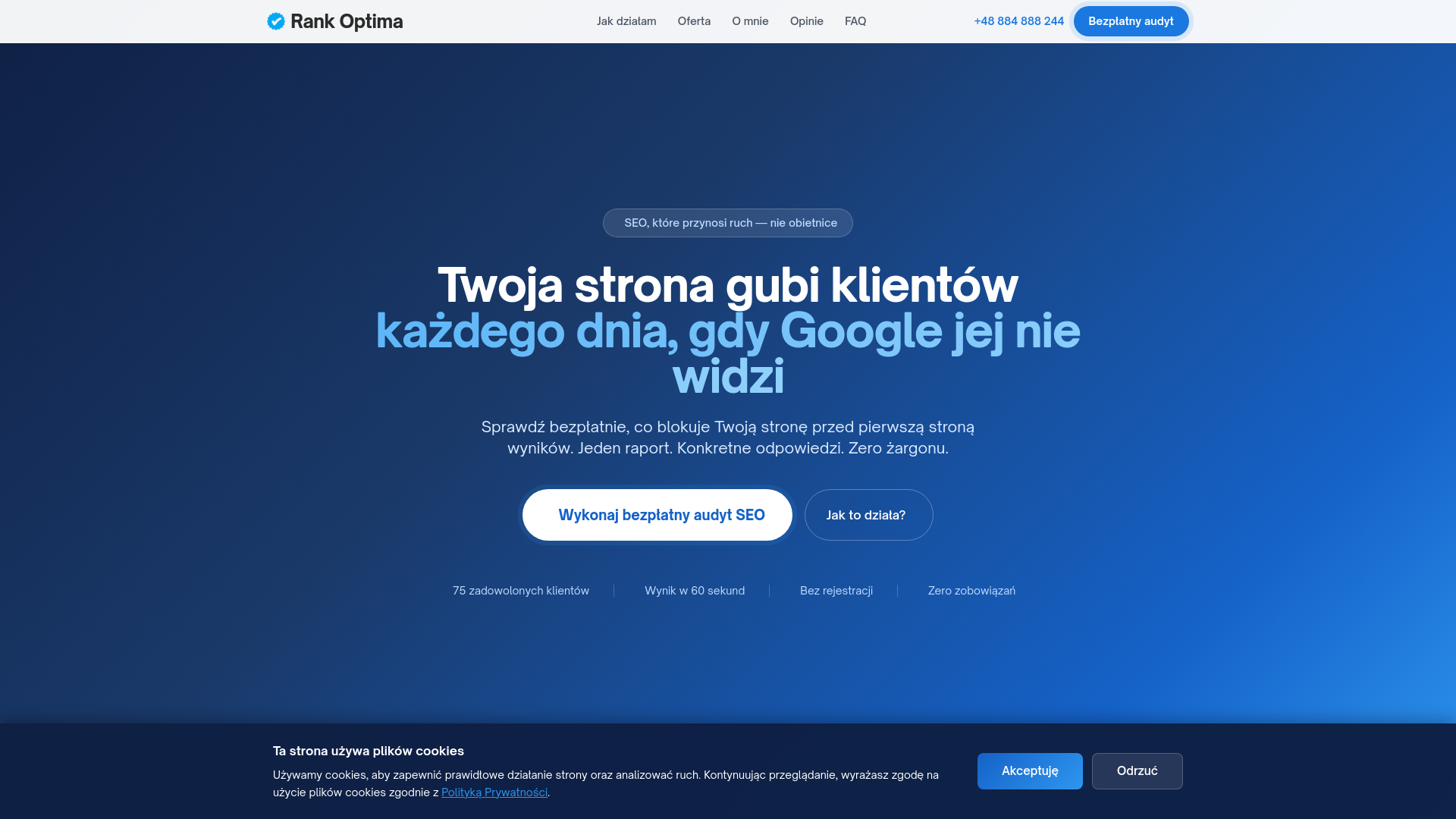 website screenshot of https://rankoptima.pl/