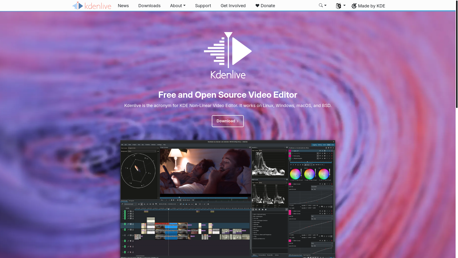 website screenshot of https://kdenlive.org
