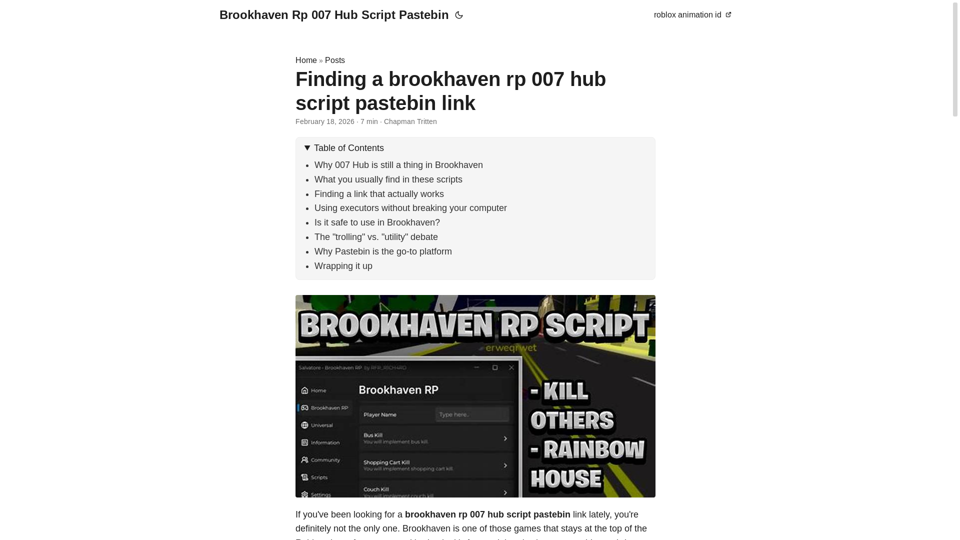 website screenshot of https://brookhaven-rp-007-hub-script-pastebin.pages.dev/