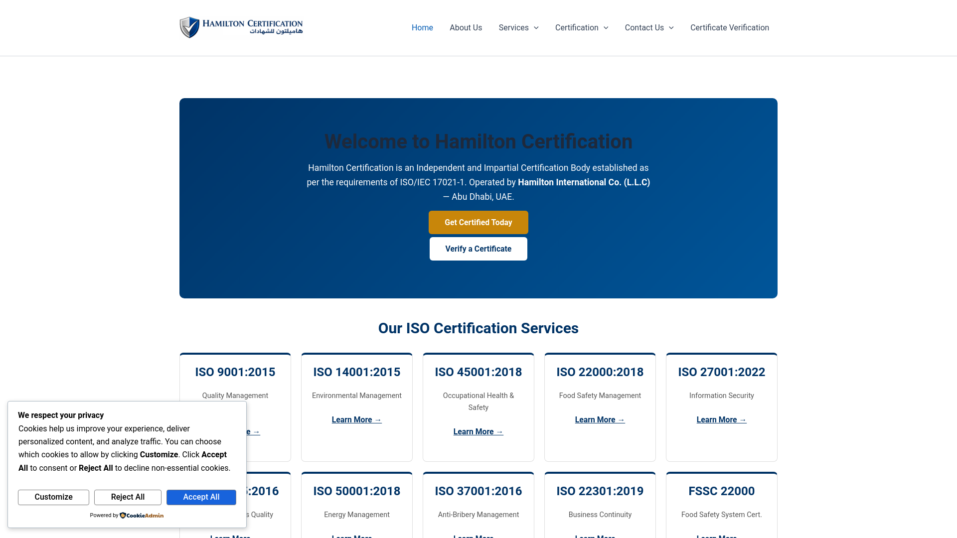 website screenshot of https://hamiltoncert.org/