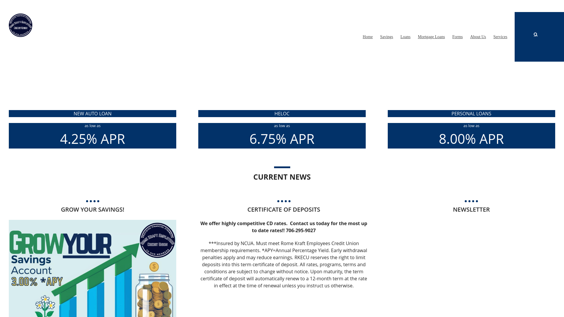 website screenshot of https://romekraftcu.com