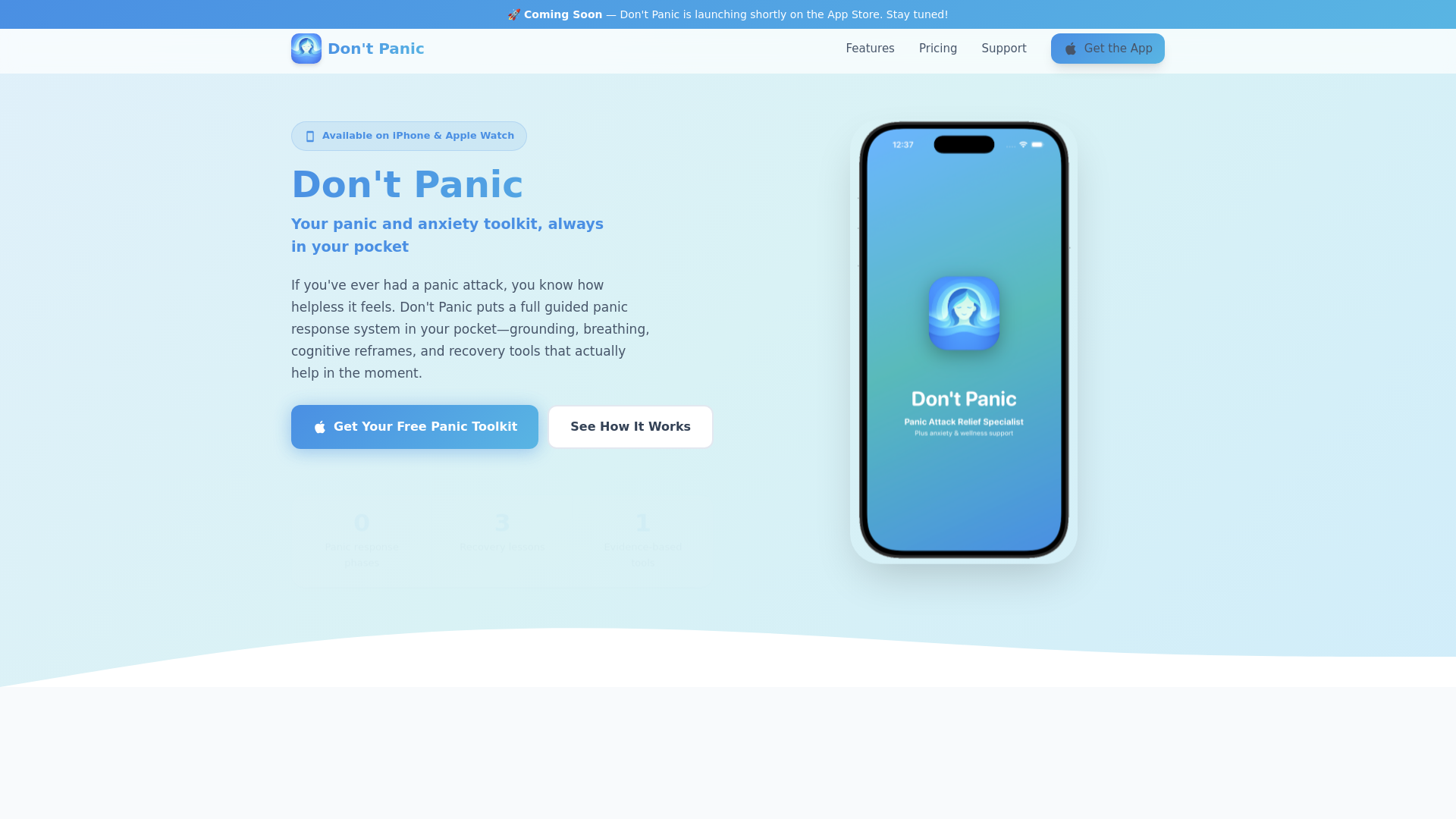 website screenshot of https://dont-panic-app.com/