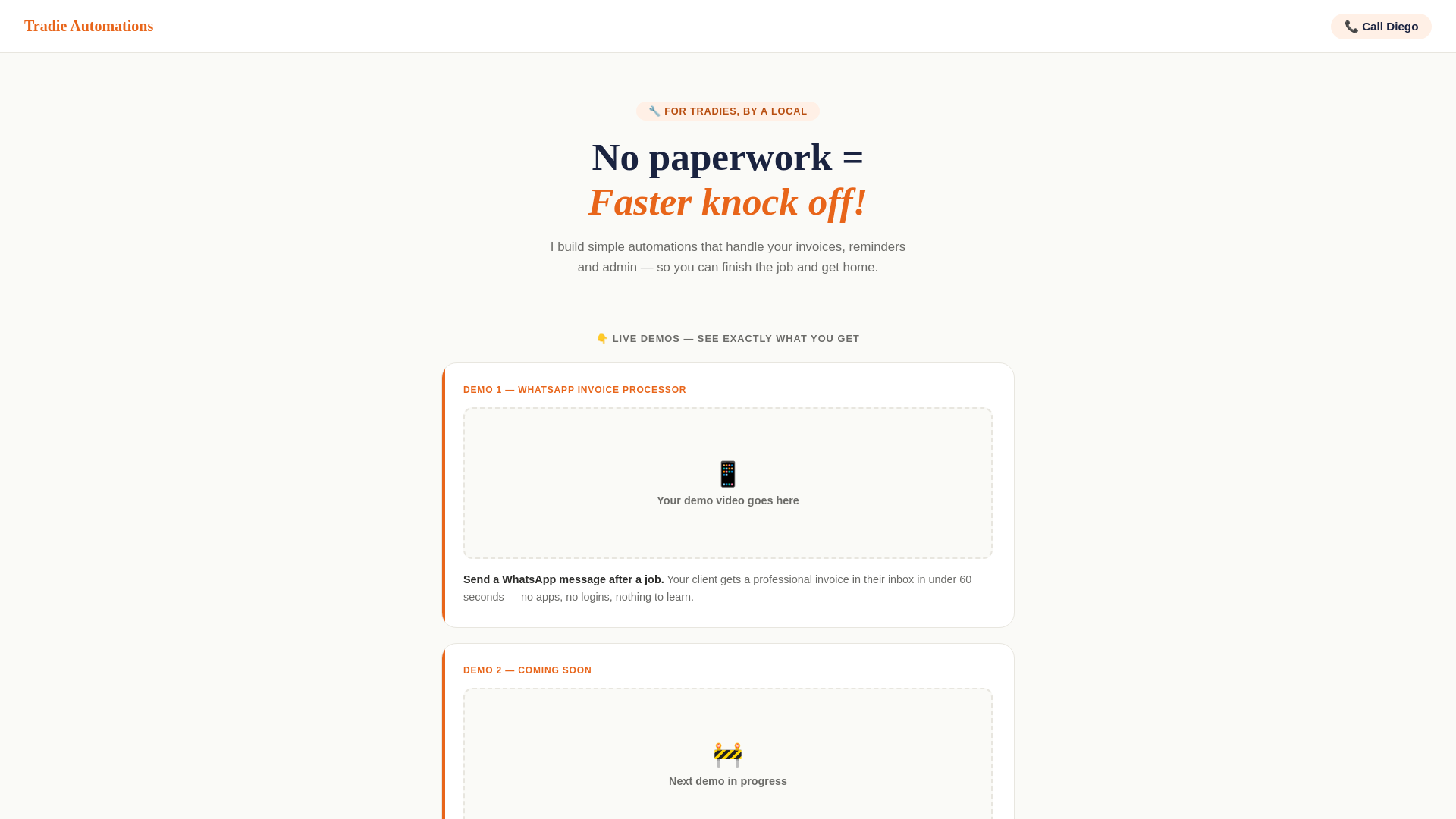 website screenshot of https://tradieautomations.com/