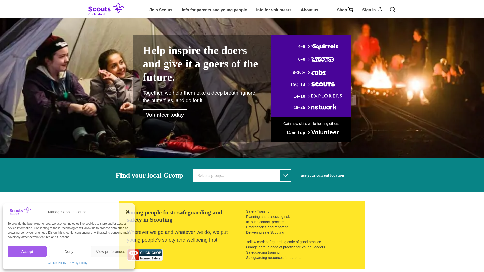 website screenshot of https://www.chelmsfordscouts.org.uk/