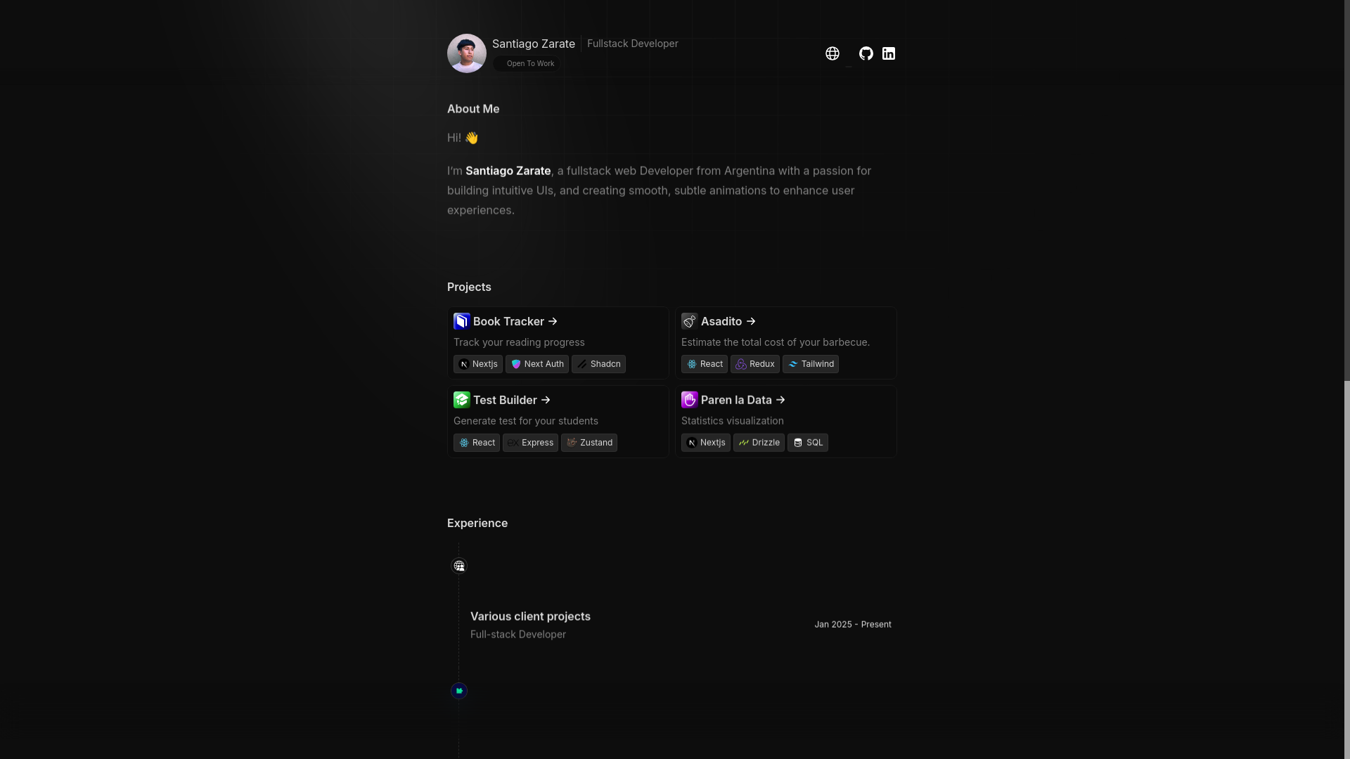 website screenshot of https://santiagozarate.xyz/