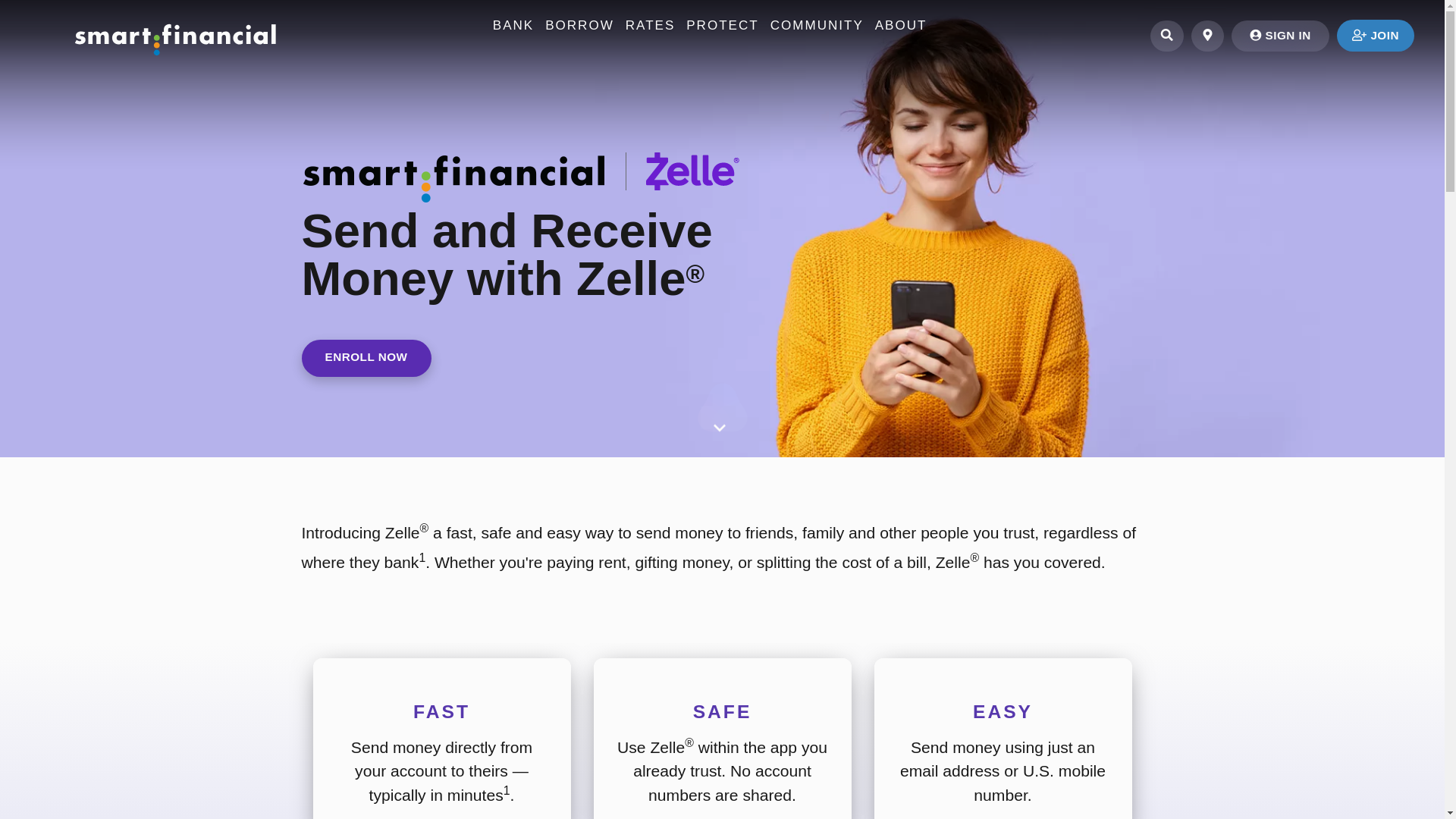 website screenshot of https://www.smartcu.org/zelle