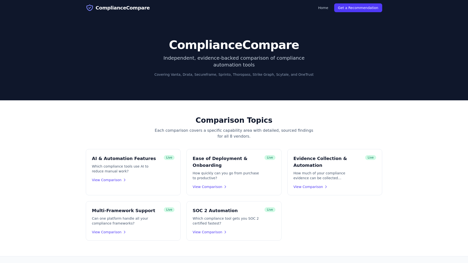 website screenshot of https://compliancecompare.pages.dev/