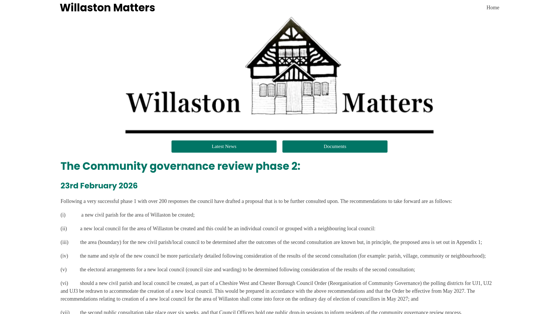 website screenshot of https://willastonmatters.pages.dev/