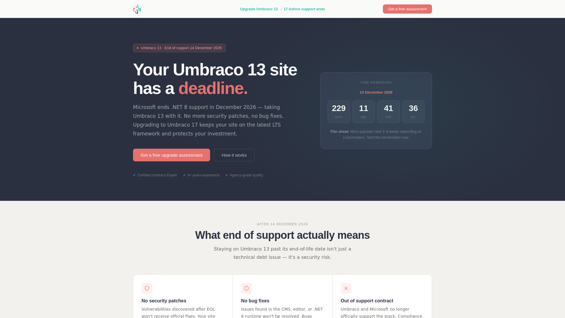 website screenshot of https://umbraco-upgrades.com/