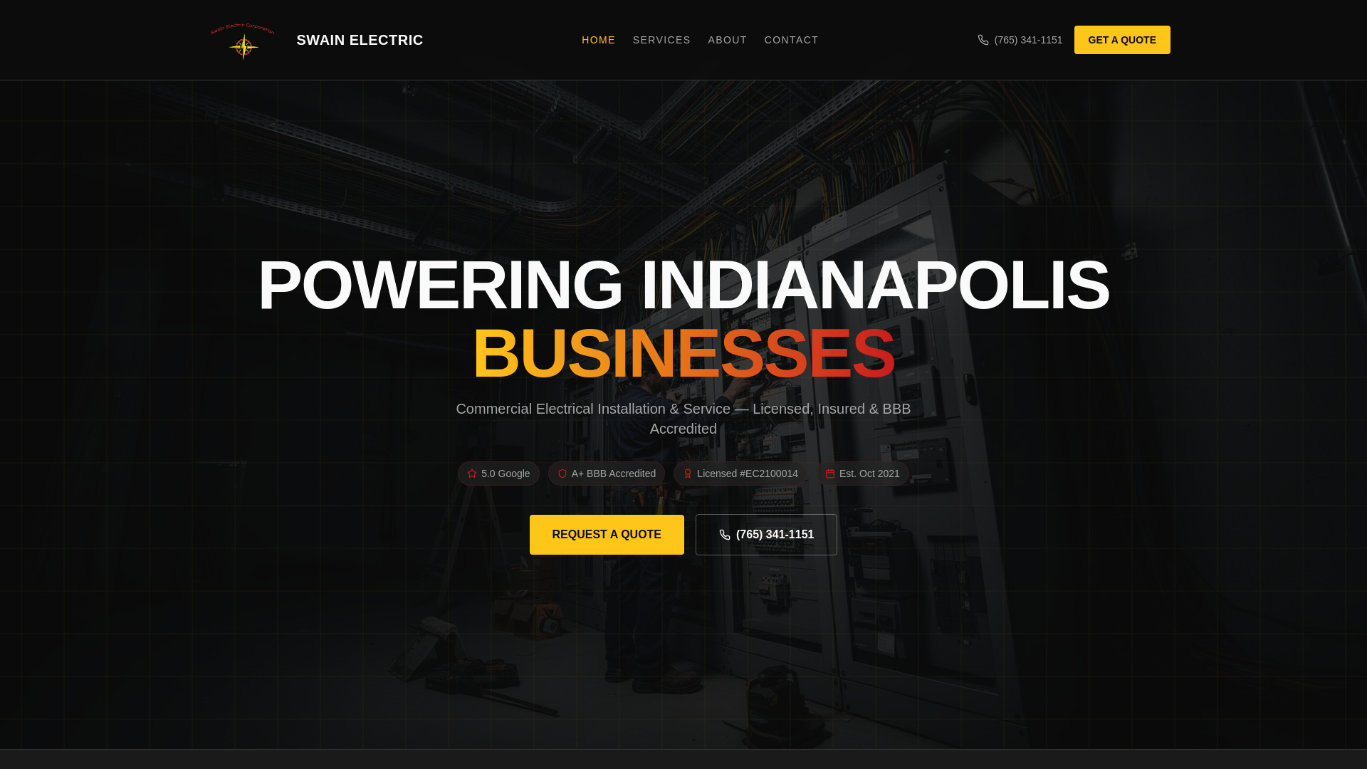 website screenshot of https://swainelectric.co/