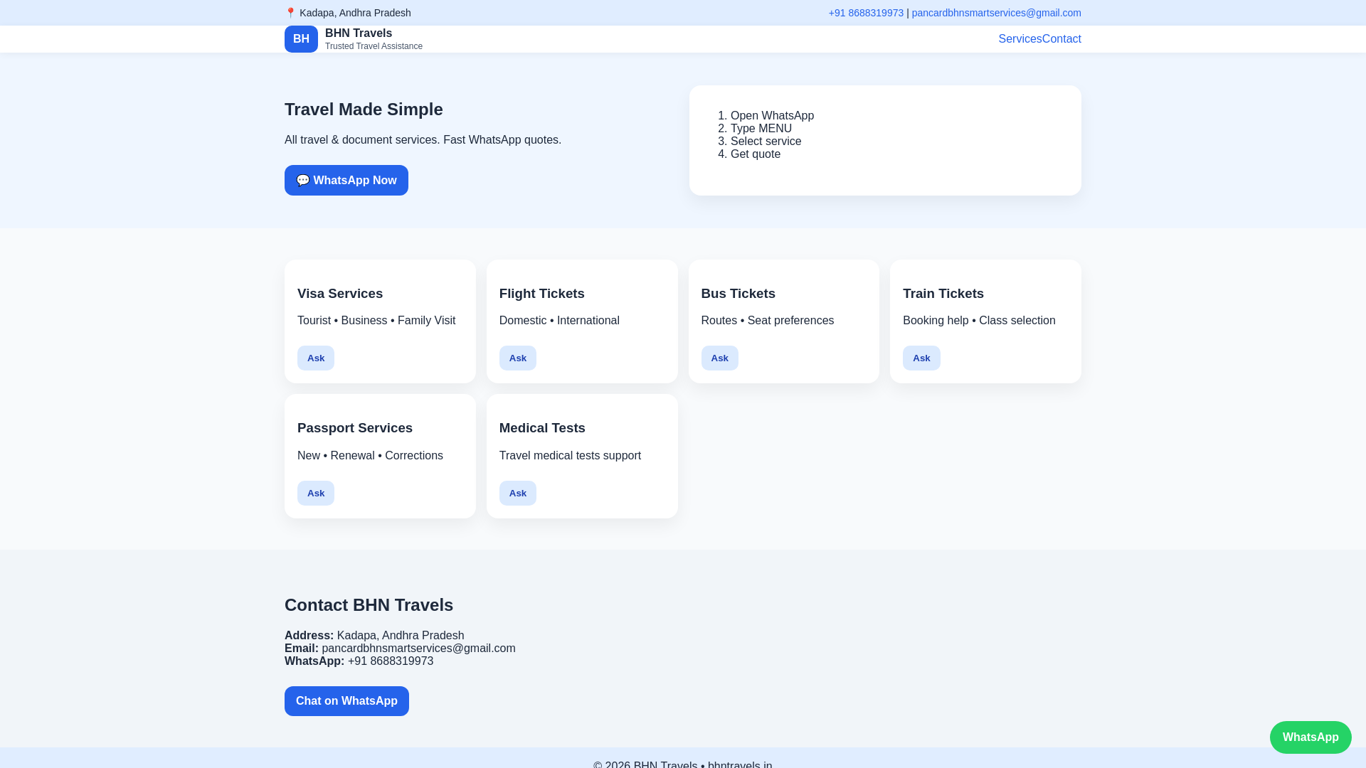 website screenshot of https://bhntravels.pages.dev/