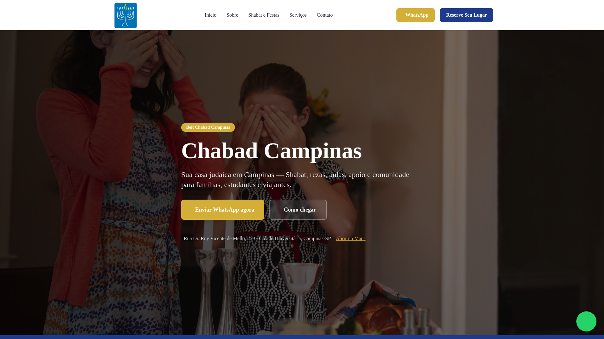 website screenshot of https://chabadcampinas.com/