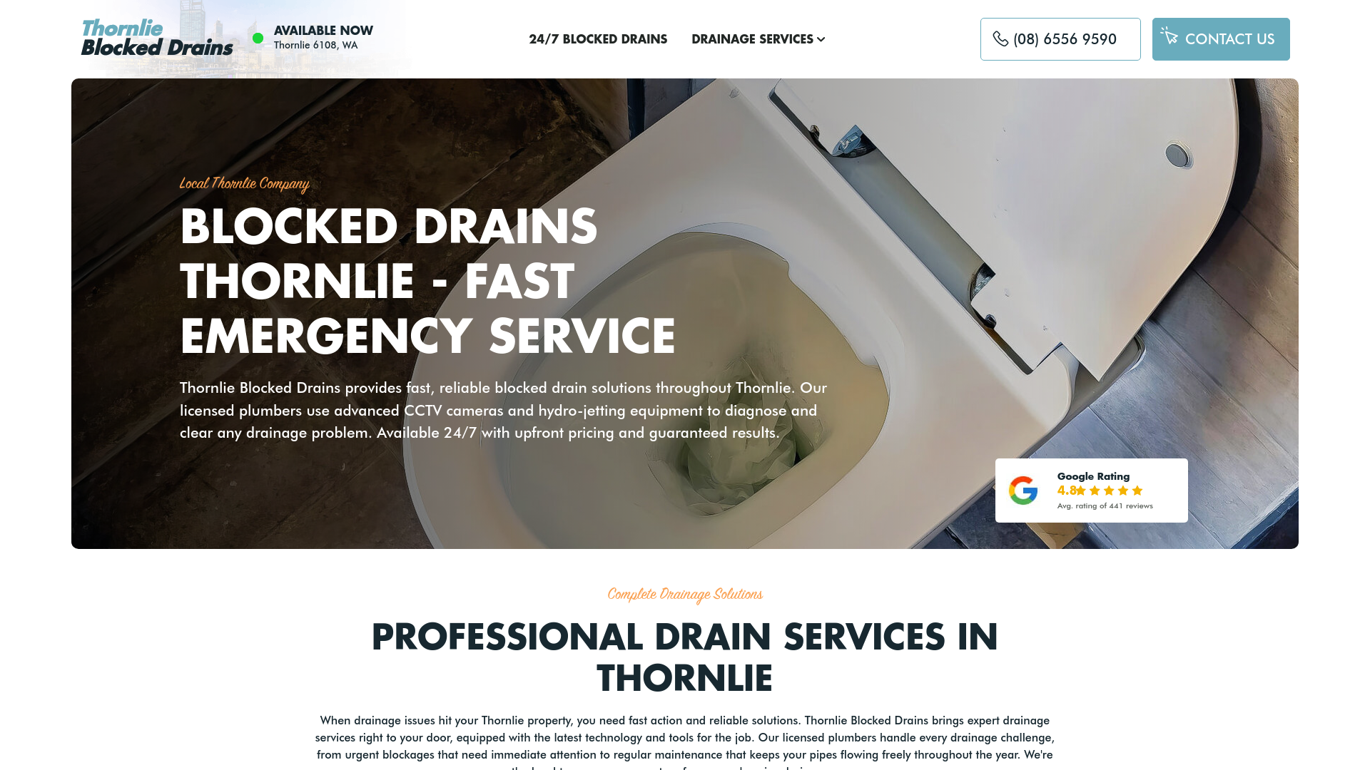 website screenshot of https://blockeddrainsthornlie.com.au