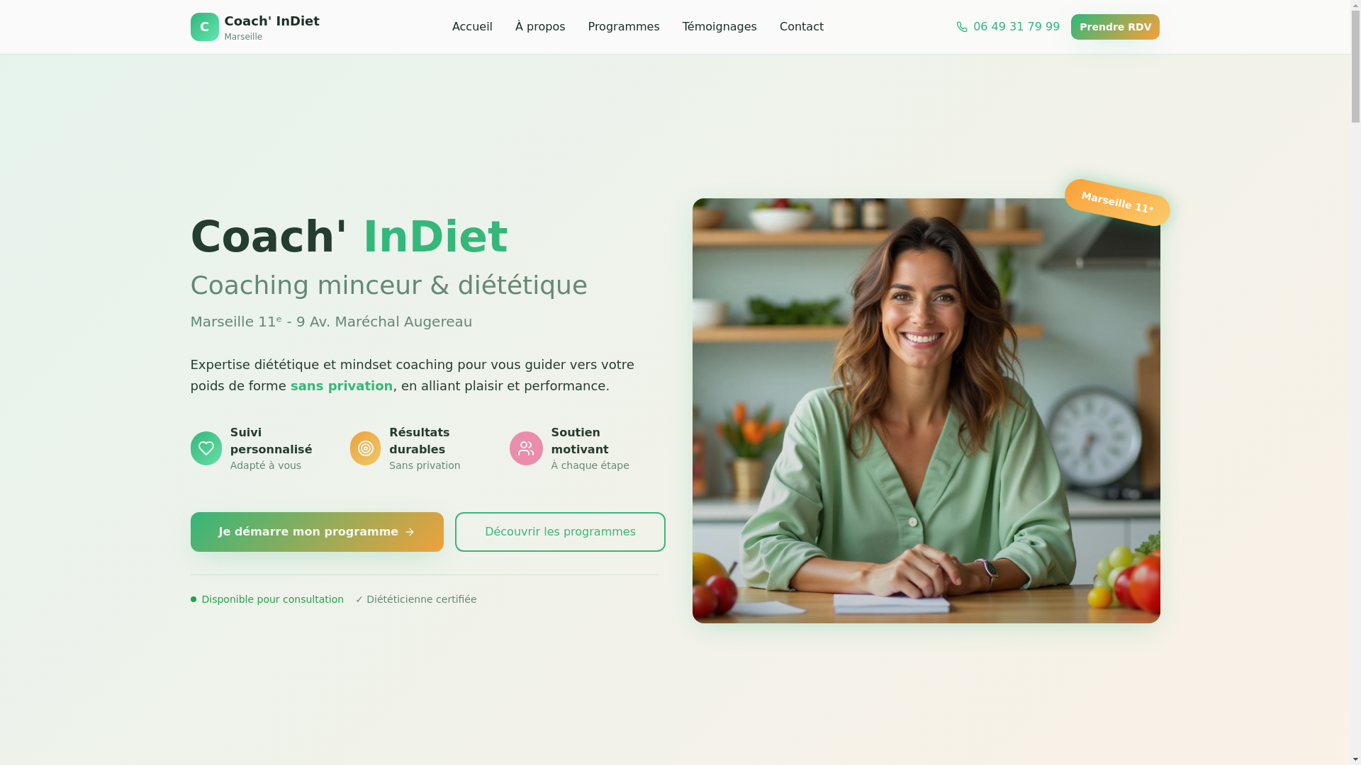 website screenshot of https://coachindietmarseille.pro/
