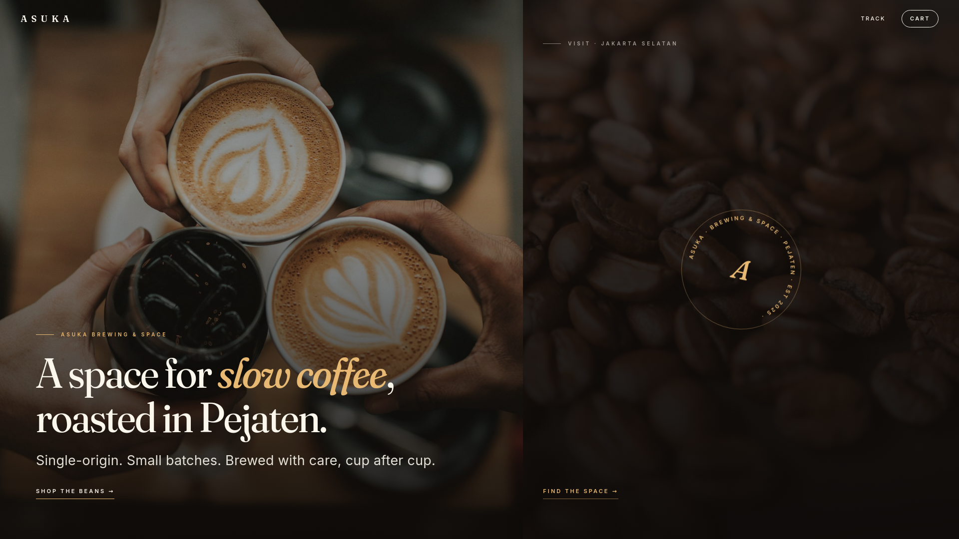website screenshot of https://asukaroastery.space/
