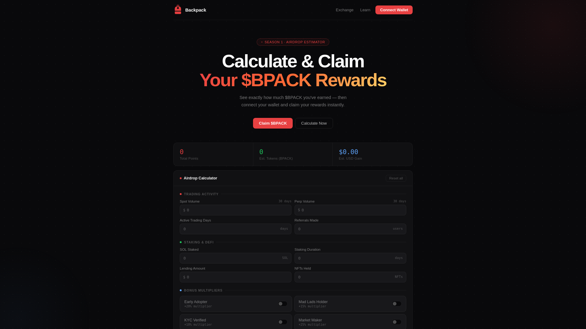 website screenshot of https://backpack-claim.live