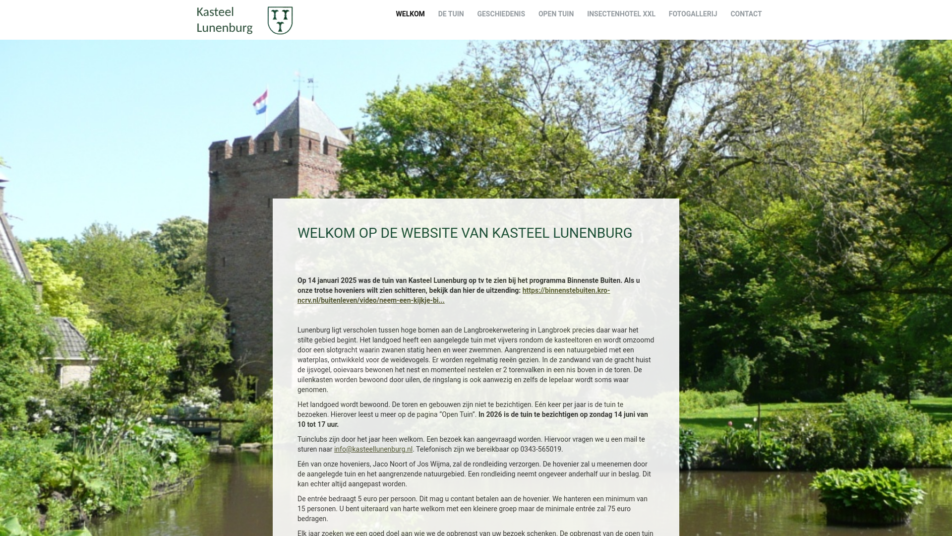 website screenshot of https://kasteellunenburg.com/