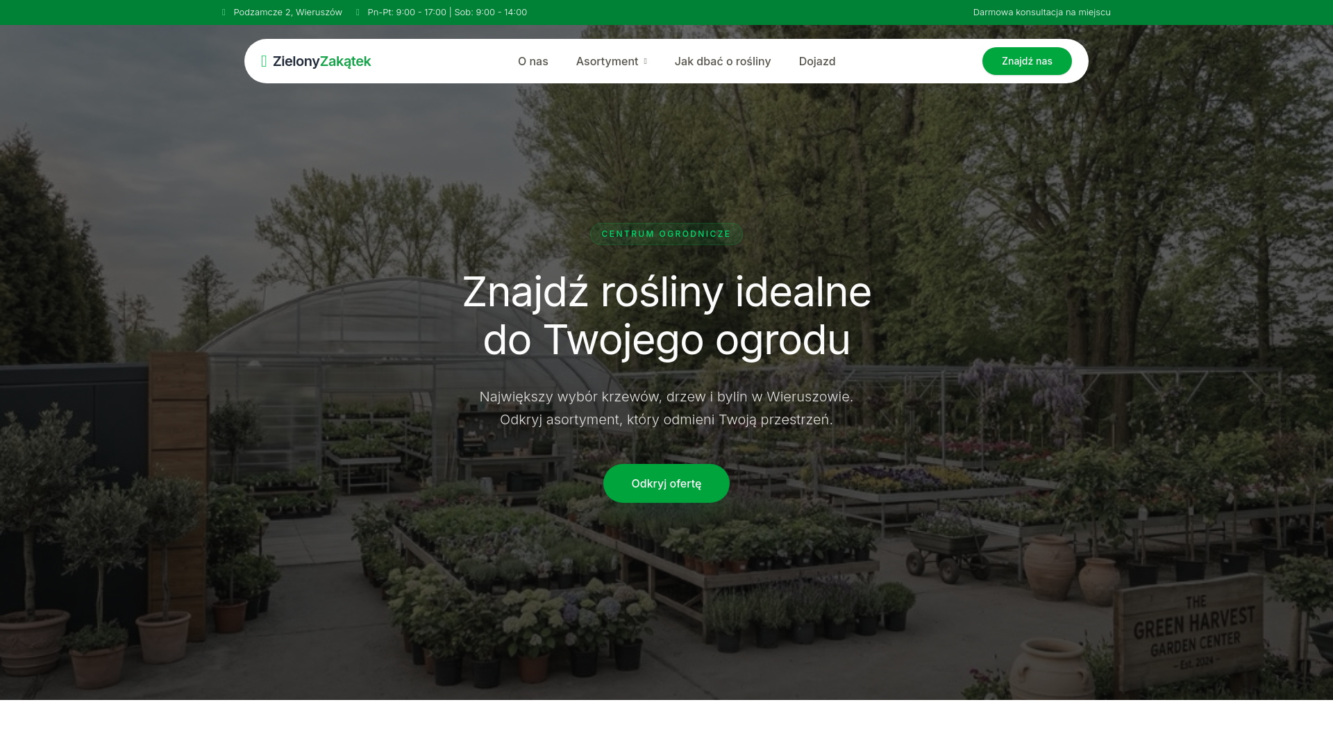 website screenshot of https://zielonyzakatek.co