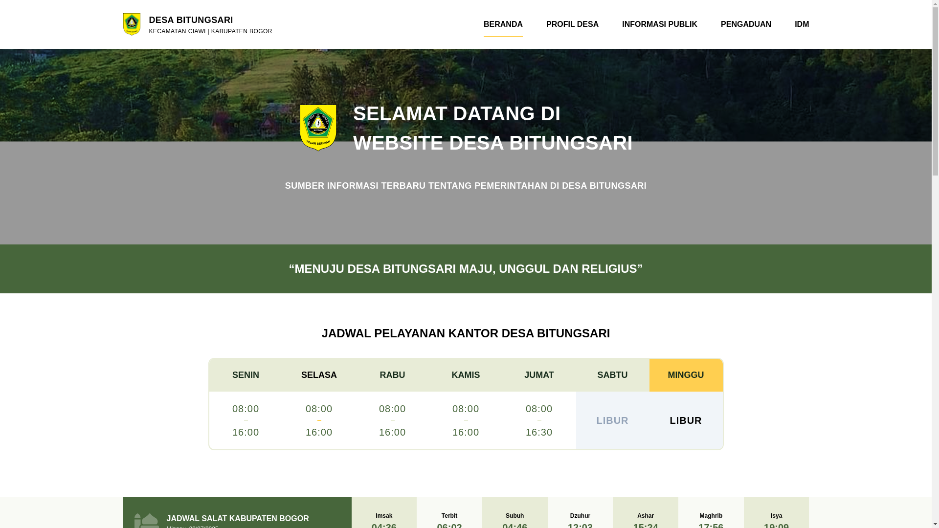 website screenshot of https://desabitungsarikecamatanciawi.id/