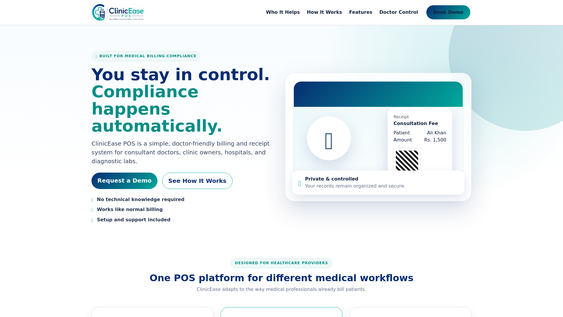 website screenshot of https://cliniceasepos.com/