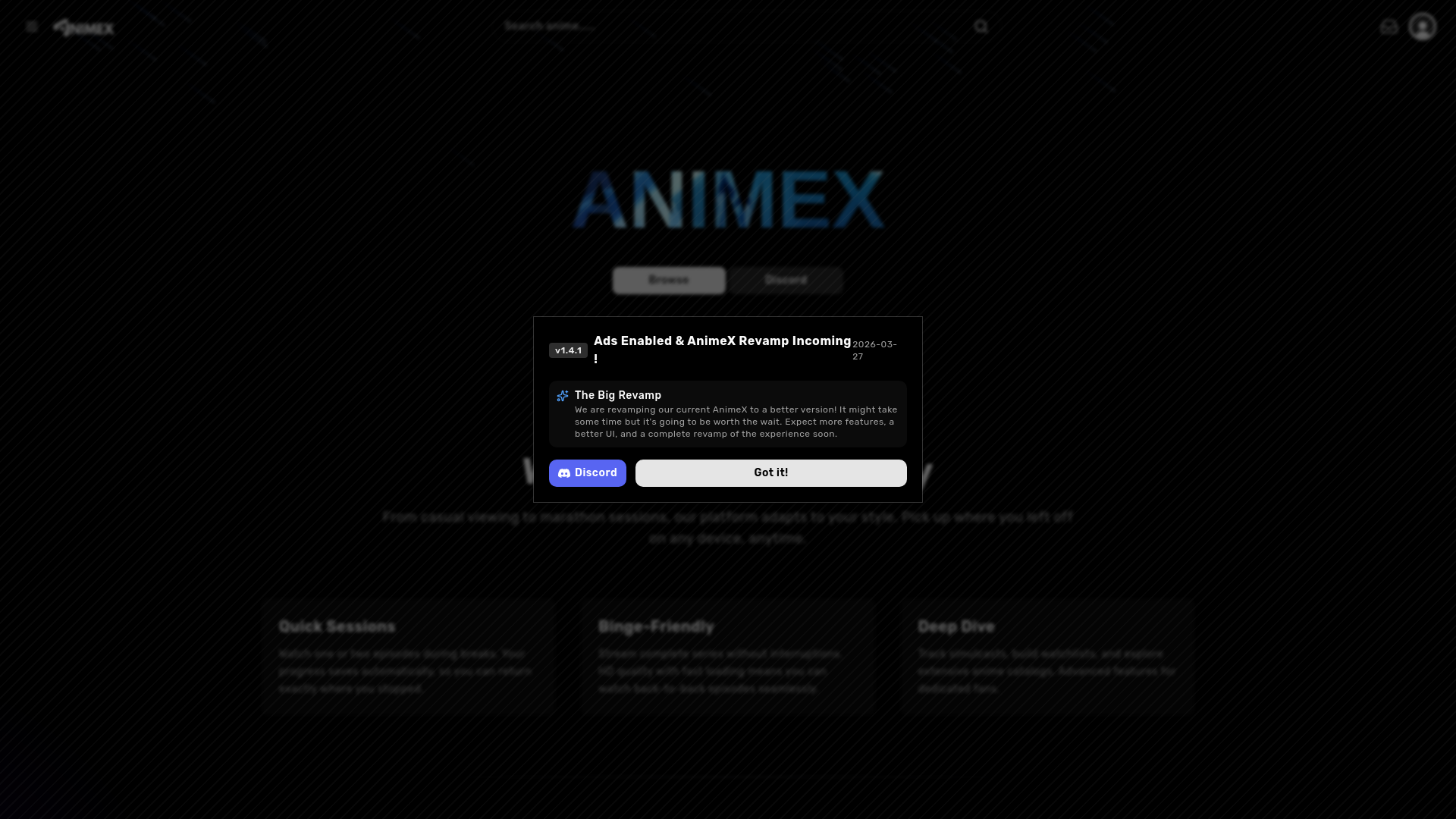 website screenshot of https://animex.one/